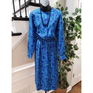 Vintage Apple Seed's Blue Polyester Crew Neck Long Sleeve Long Maxi Dress 14